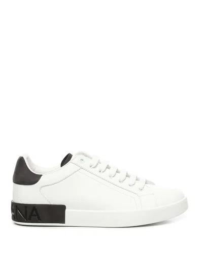 Dolce & Gabbana Portifano Panelled Leather Sneakers In White