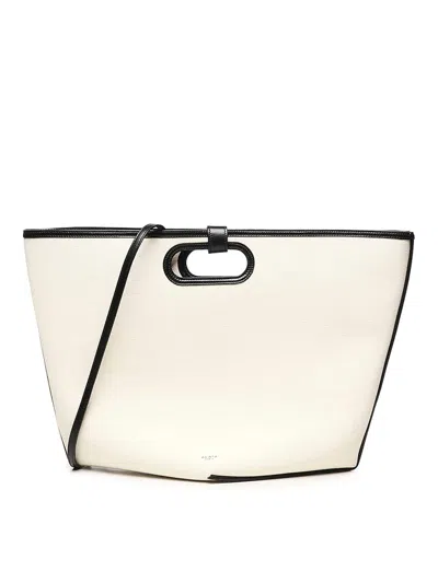Alaïa Folded Large Leather-trimmed Canvas Tote Bag In Sand