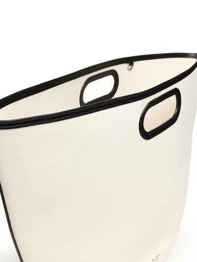 Alaïa Folded Large Leather-trimmed Canvas Tote Bag In Sand