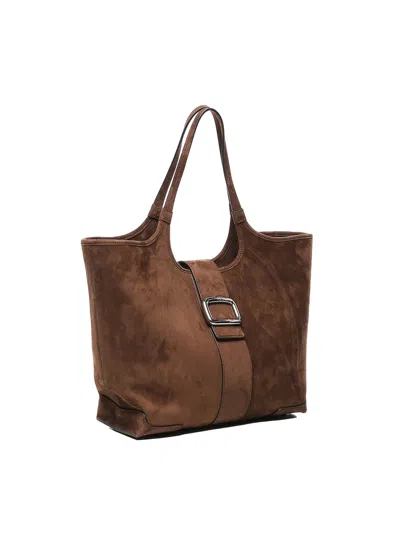Roger Vivier Suede Leather Medium 'viv' Choc' Shopping Bag In Brown