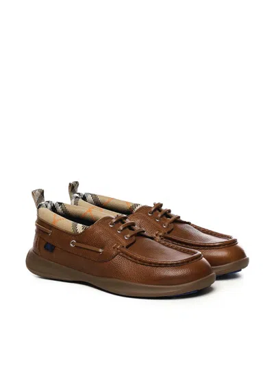 Burberry Leather Loafers Round Toe Rubber Sole In Brown