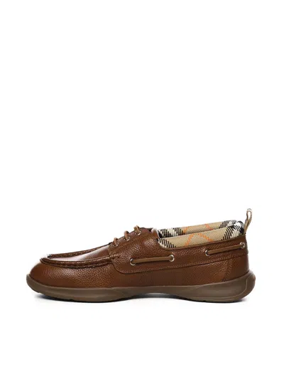 Burberry Leather Loafers Round Toe Rubber Sole In Brown