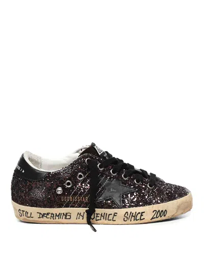 Golden Goose Glitter Star Patch Sneakers With Eyelet Accents In Black