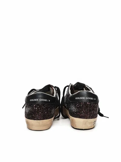 Golden Goose Glitter Star Patch Sneakers With Eyelet Accents In Black