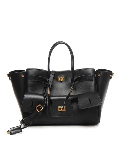 Balenciaga Black Leather Medium Carry All Bel Air Shopping Bag In Black