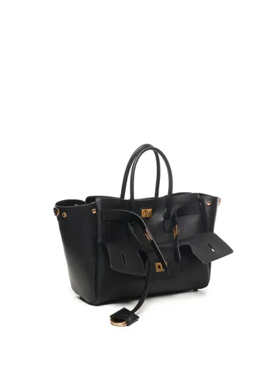 Balenciaga Black Leather Medium Carry All Bel Air Shopping Bag In Black