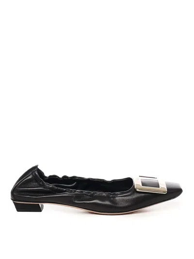 Roger Vivier Square-toe Ballerine With Draped Detailing And Silver Buckle In Black