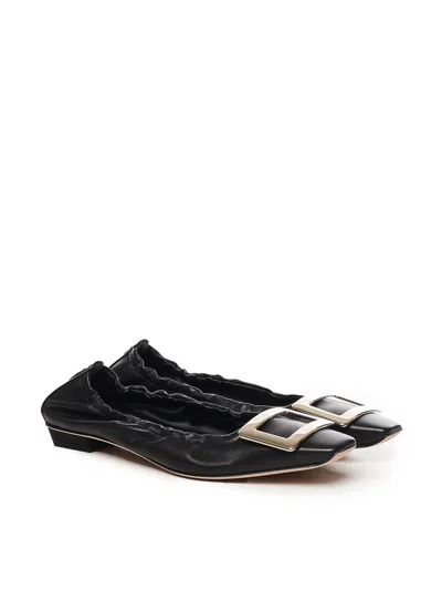 Roger Vivier Square-toe Ballerine With Draped Detailing And Silver Buckle In Black