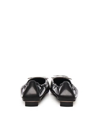 Roger Vivier Square-toe Ballerine With Draped Detailing And Silver Buckle In Black