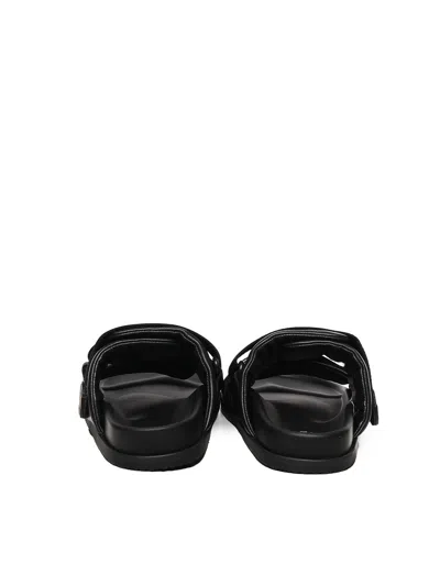 Moncler Black Leather And Fabric Sandals In Animal Print