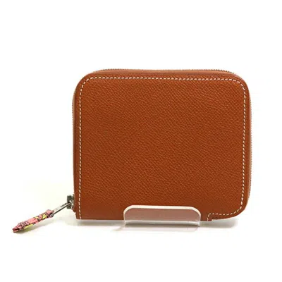 Pre-owned Hermes Gold Epsom Leather Silk Coin Purse/coin Case ()