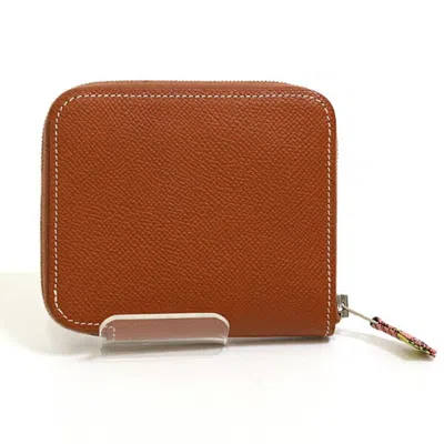 Pre-owned Hermes Gold Epsom Leather Silk Coin Purse/coin Case ()