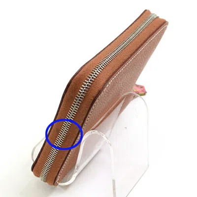 Pre-owned Hermes Gold Epsom Leather Silk Coin Purse/coin Case ()