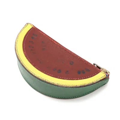Pre-owned Hermes Bordeaux Green Yellow Leather Coin Purse/coin Case ()