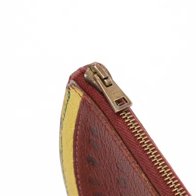 Pre-owned Hermes Bordeaux Green Yellow Leather Coin Purse/coin Case ()