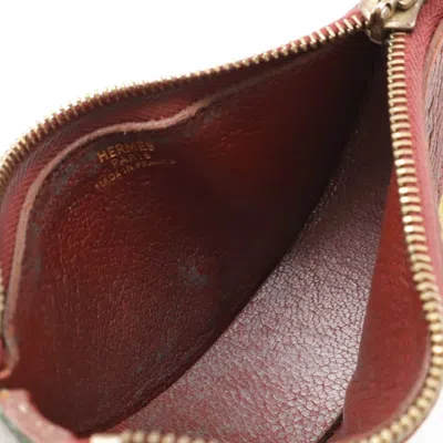 Pre-owned Hermes Bordeaux Green Yellow Leather Coin Purse/coin Case ()
