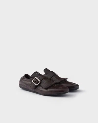 Prada Shuffle Leather Shoes With Buckle In Brown