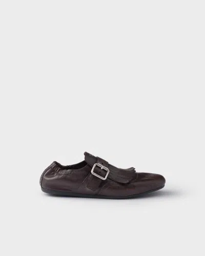 Prada Shuffle Leather Shoes With Buckle In Brown