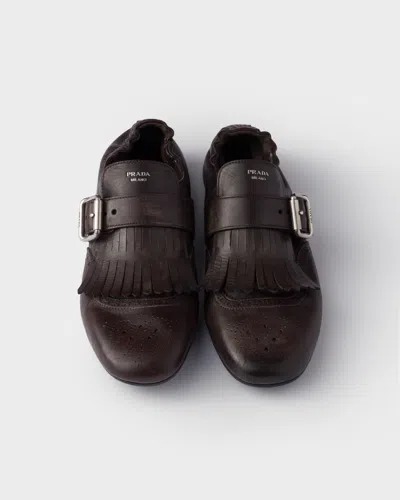 Prada Shuffle Leather Shoes With Buckle In Brown