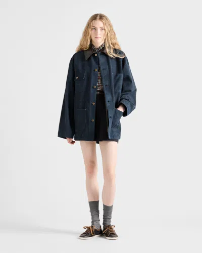 Prada Leather-collar Canvas Utility Jacket In Blue