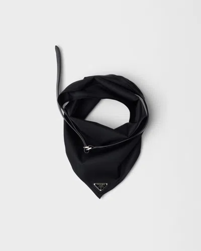 Prada Re-nylon And Leather Scarf In Black