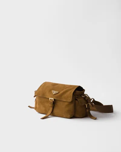 Prada Explore Medium Suede Shoulder Bag In Brown