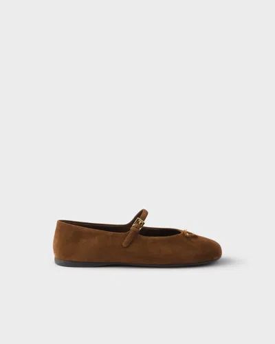 Prada Suede Ballerinas In Brown