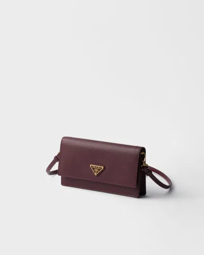 Prada Saffiano Leather Wallet On Chain In Burgundy