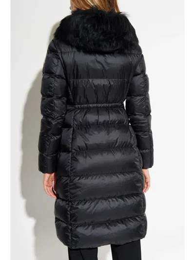 Moncler Boedic Hooded Shearling-trimmed Long Down Jacket Clothing In Black
