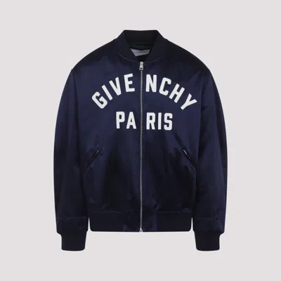 Givenchy Deep Navy Satin-finish Bomber Jacket In Blue