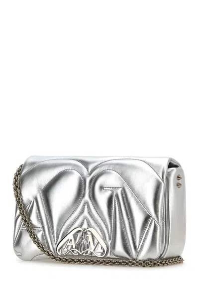 Alexander Mcqueen Small Rectangular Leather Shoulder Bag In Metallic