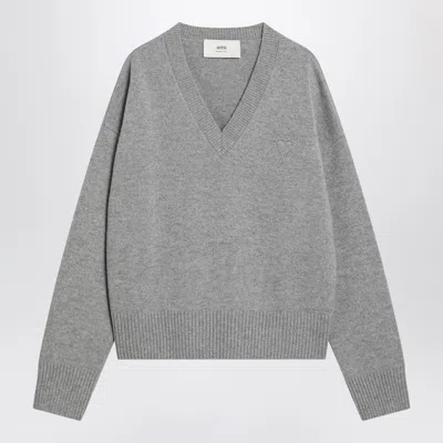Ami Alexandre Mattiussi Ami Paris Grey Ami De Coeur Sweater In Wool And Cashmere Women In Gray
