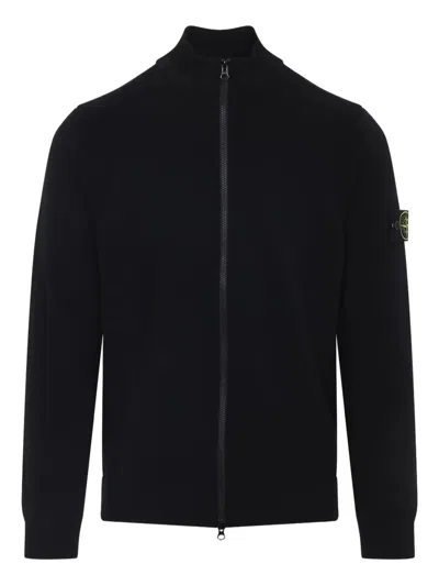 Stone Island Sweater Wool Blend Standing Collar In Black