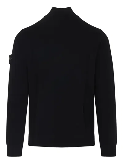 Stone Island Sweater Wool Blend Standing Collar In Black