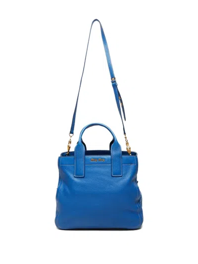 Pre-owned Miu Miu 2000-2015 Leather Two-way Tote Bag In Blue