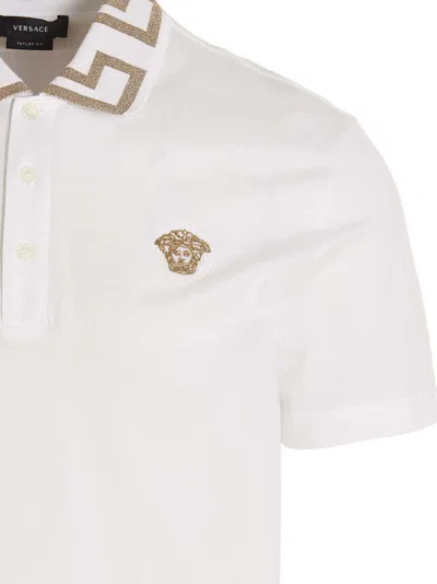 Versace Greca Short-sleeved Polo Shirt In Optical White