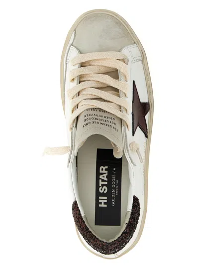Golden Goose Deluxe Brand White Hi Star Sneakers In Brown