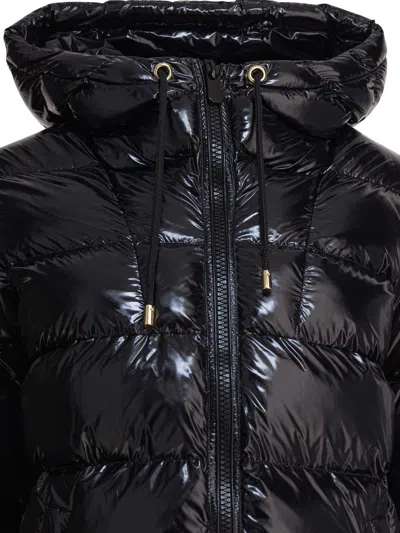 Pinko Oversized Black Puffy Coat With Glossy Finish And Hood In Black