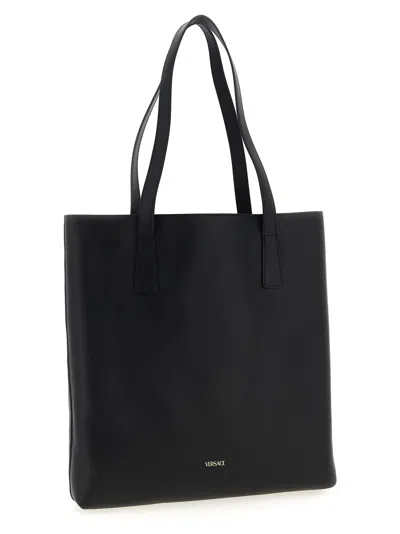 Versace La Medusa North-south Leather Tote Bag In Black
