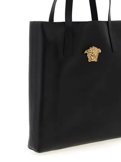 Versace La Medusa North-south Leather Tote Bag In Black