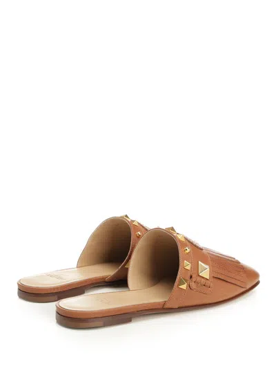 Valentino Leather Clog With Fringes Sandals Brown