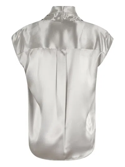 Alberta Ferretti Shiny Satin Blouse With Draped Revers In White