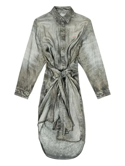 Diesel Wrap Dress In Denim-look Viscose In Green