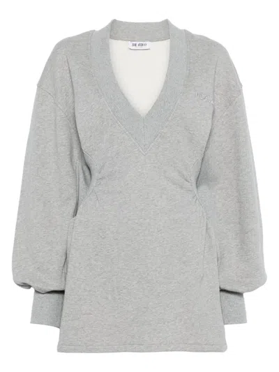 Attico Grey Mini Dress With V Neck And Logo Lettering On The Front In Gray