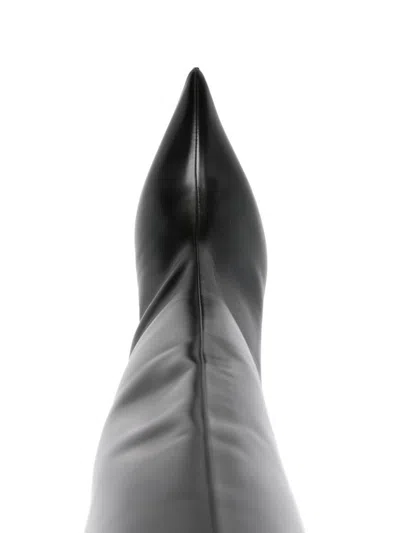 Attico Leather High Shaft Ankle Boots With Pointed Toe In Black