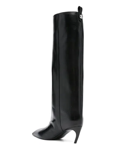 Attico Leather High Shaft Ankle Boots With Pointed Toe In Black