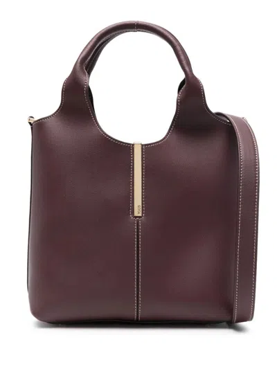 Tod's Leather Mini Tote With Branded Metal Bar Accessory Bags In Brown