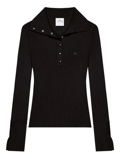 Courrèges Geripptes Poloshirt In Black