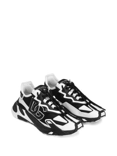 Dolce & Gabbana Panelled Leather Sneakers With Iconic Logo Patch In Black