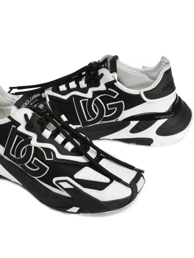 Dolce & Gabbana Panelled Leather Sneakers With Iconic Logo Patch In Black